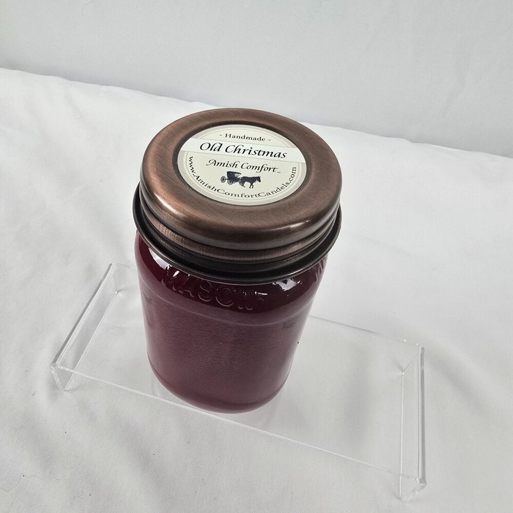 Amish Comfort Candle Soy Handmade Old Christmas 5.5"x3" Mason Jar 16oz Dark Red